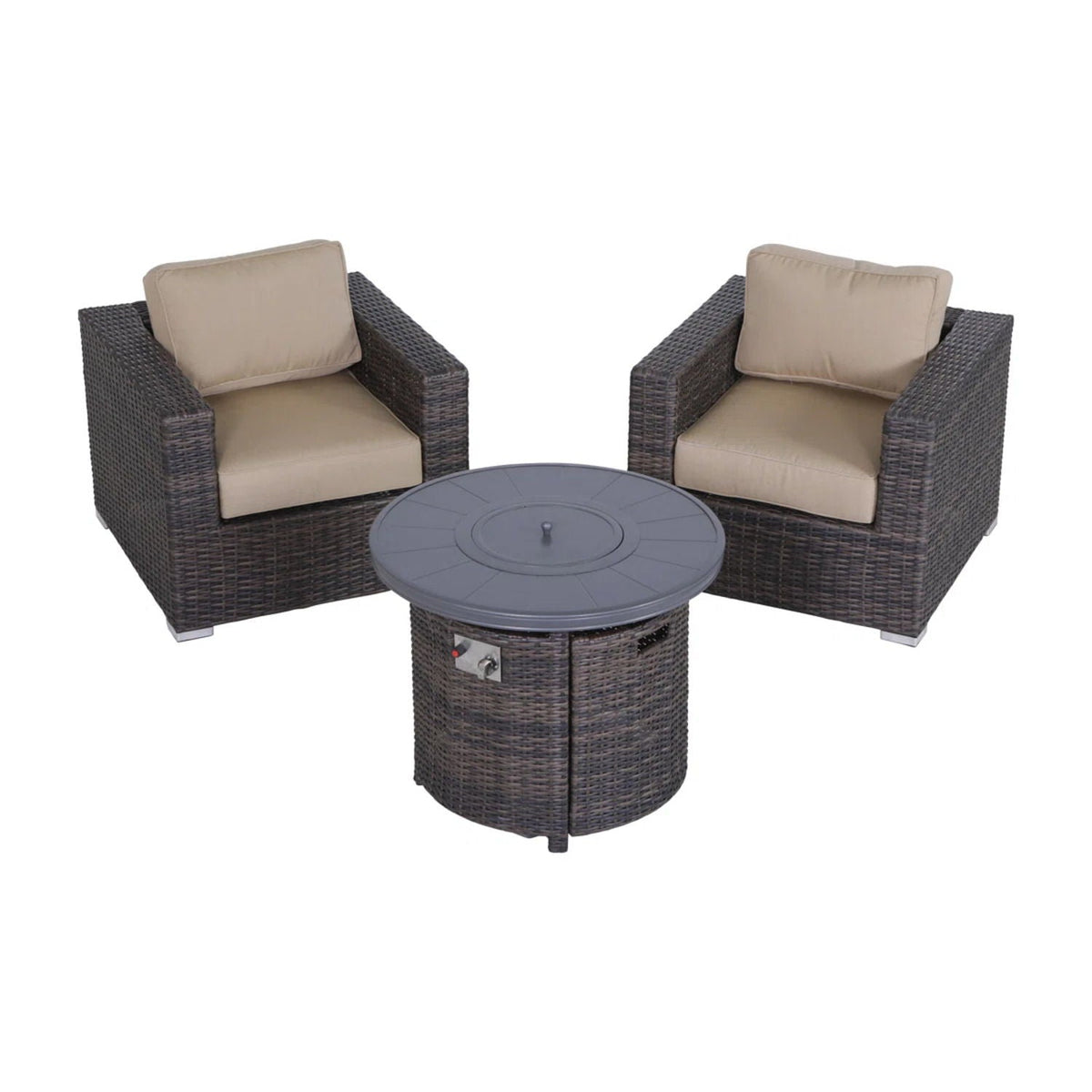 Rattan Patio Set With Comfortable Cushions And Fire Pit