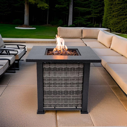 Adana 28” Outdoor Propane Fire Pit Table 50,000 Btus Outdoor Fire Pit Propane Metal Patio Fire Pit with Lava Rocks & Lid Durable Firepits for outside & CSA Certified Outdoor Fireplace