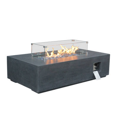52 Inch Outdoor Concrete Propane gas rectangle Fire Pit table in Dark Gray color