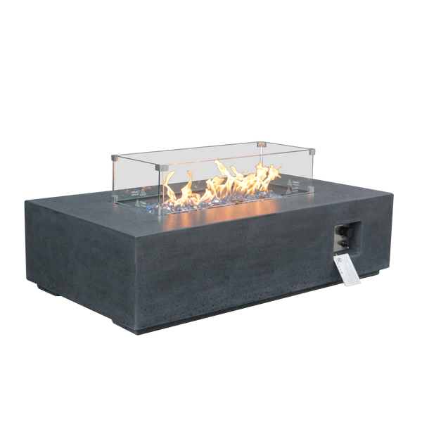 52 Inch Outdoor Concrete Propane gas rectangle Fire Pit table in Dark Gray color