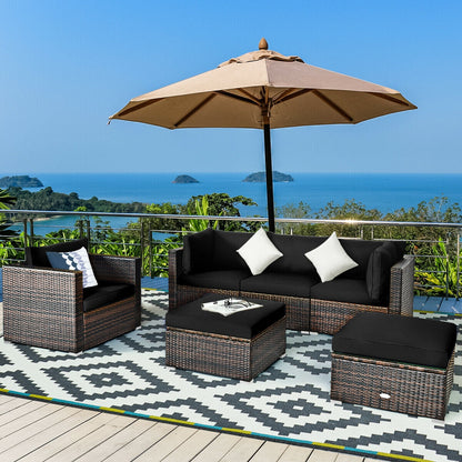 6 Pcs Patio Rattan Furniture Set with Sectional Cushion