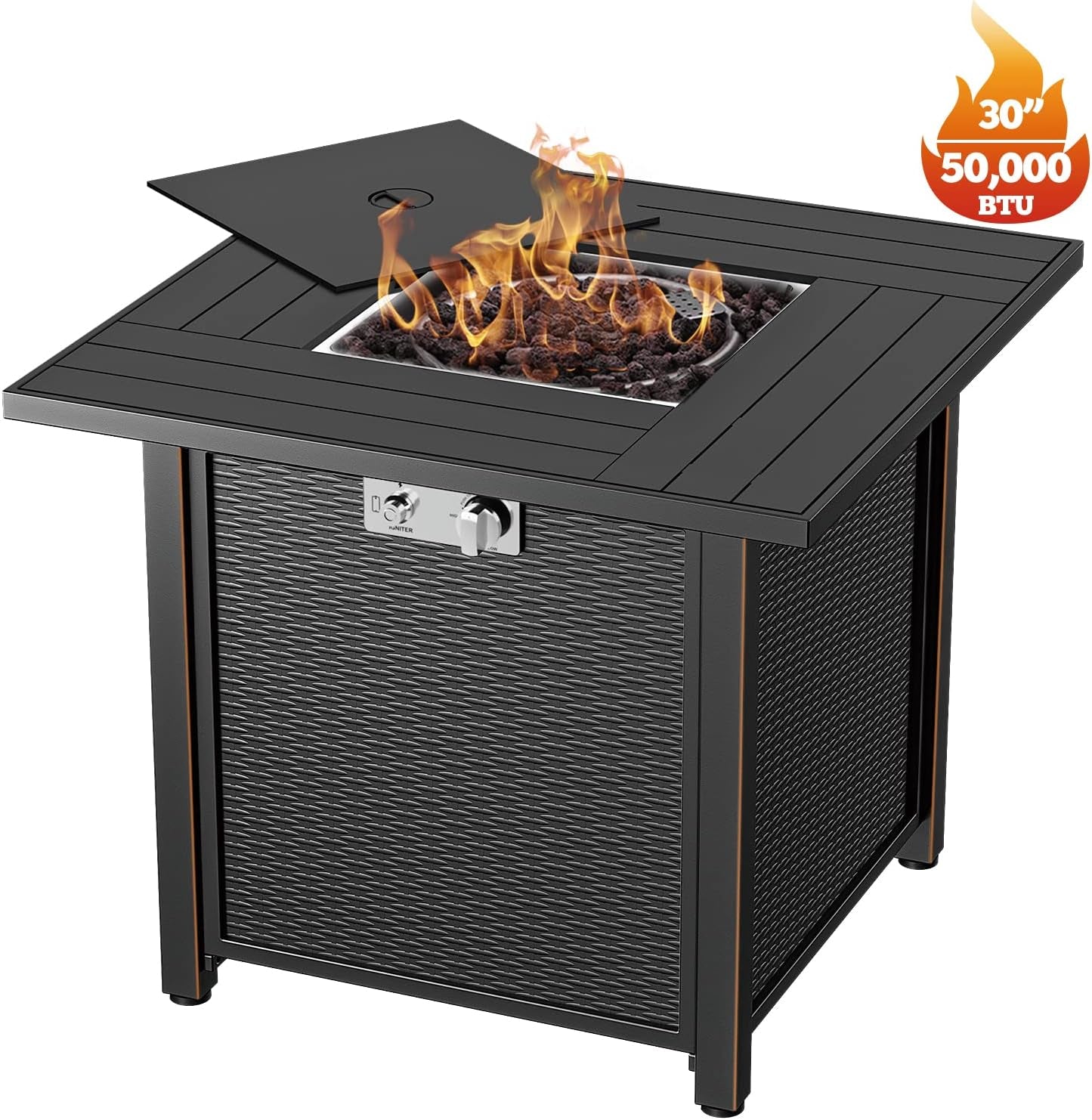 Propane Fire Pit 30 Inch Outdoor Gas Fire Pit | Steel Fire Table with Lid | Patio Fire Pit Table & Outdoor Fire Pir Propane for Deck, Garden & Backyard | Powerful Propane Outdoor Fire Pit 50,000 BTU