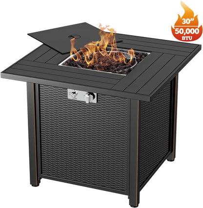 Propane Fire Pit 30 Inch Outdoor Gas Fire Pit | Steel Fire Table with Lid | Patio Fire Pit Table & Outdoor Fire Pir Propane for Deck, Garden & Backyard | Powerful Propane Outdoor Fire Pit 50,000 BTU