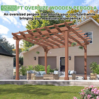 12 Ft. W X 12 Ft. D Cedar Wood Patio Pergola Shade Structure for Outdoor, Brown