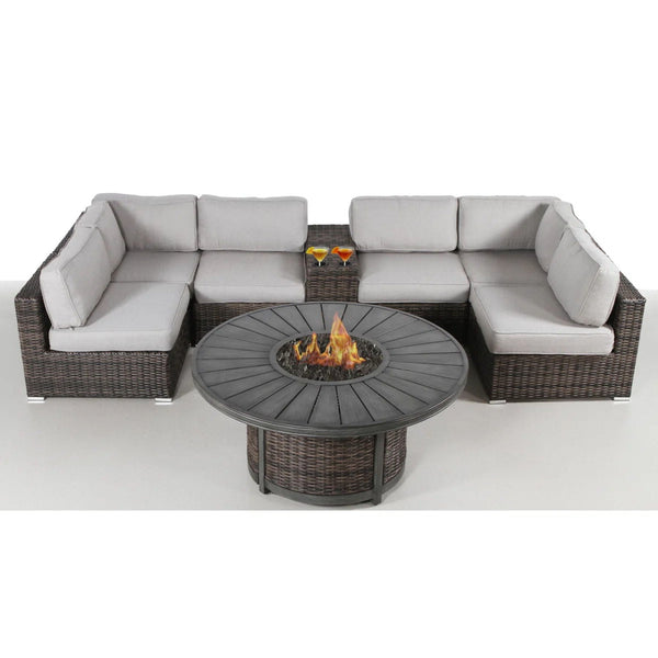 All Weather 4 Person Patio Sofa Set With Fire Pit And Side Table Rustproof - Brown
