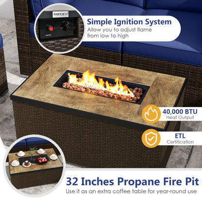 7 Pieces Outdoor Furniture Set with 32 Inch Fire Pit Table and Propane Tank Cover