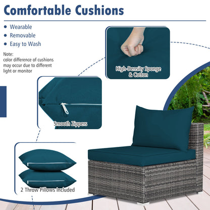 7 Pieces Patio Rattan Furniture Set Sectional Sofa Garden Cushion
