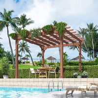12 Ft. W X 12 Ft. D Cedar Wood Patio Pergola Shade Structure for Outdoor, Brown