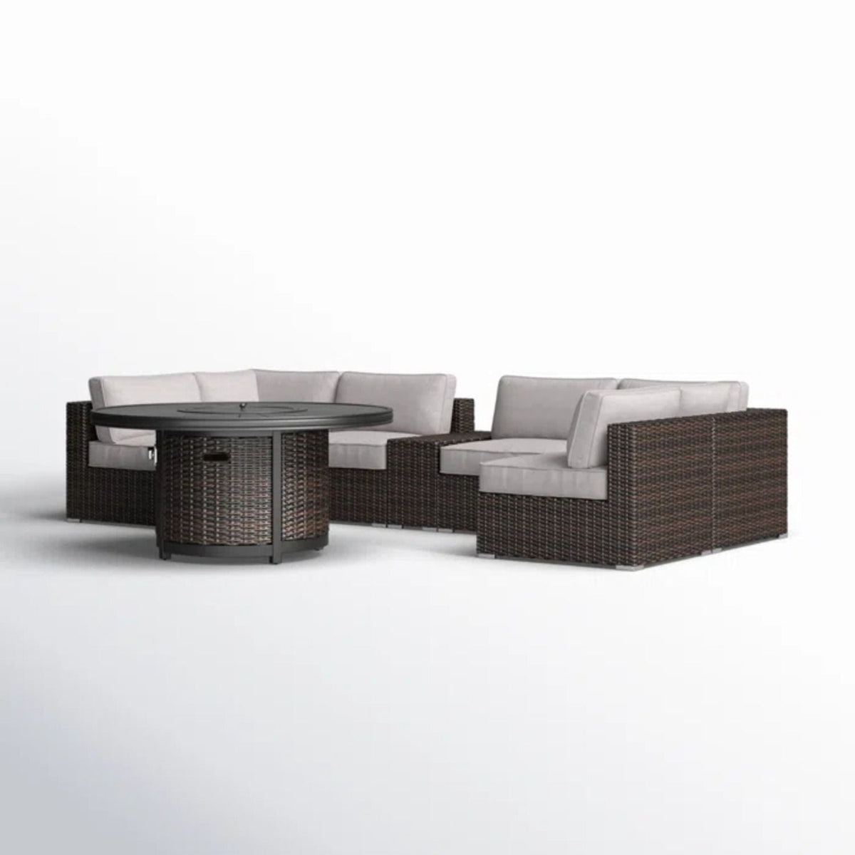 Rattan Patio Set With Comfortable Cushions And Fire Pit
