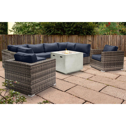 Premium 6 Person Wicker Patio Seating Group With Deep Cushions And Concrete Fire Pit - Gray Mix