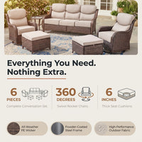 6 Pieces Outdoor Patio Furniture Set with Swivel Rocker Chairs and 6" Thick Cushions,Wicker Conversation Set with Sectional Sofa Coffee Table for Porch Deck Backyard Poolside — Results & Stats
