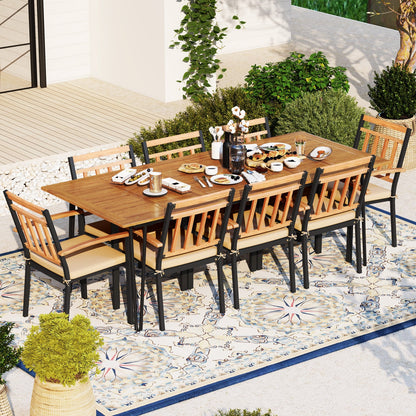 9 Pieces Patio Dining Outdoor Furniture Set with 8 Chairs and Umbrella Hole