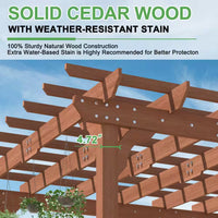 12 Ft. W X 12 Ft. D Cedar Wood Patio Pergola Shade Structure for Outdoor, Brown