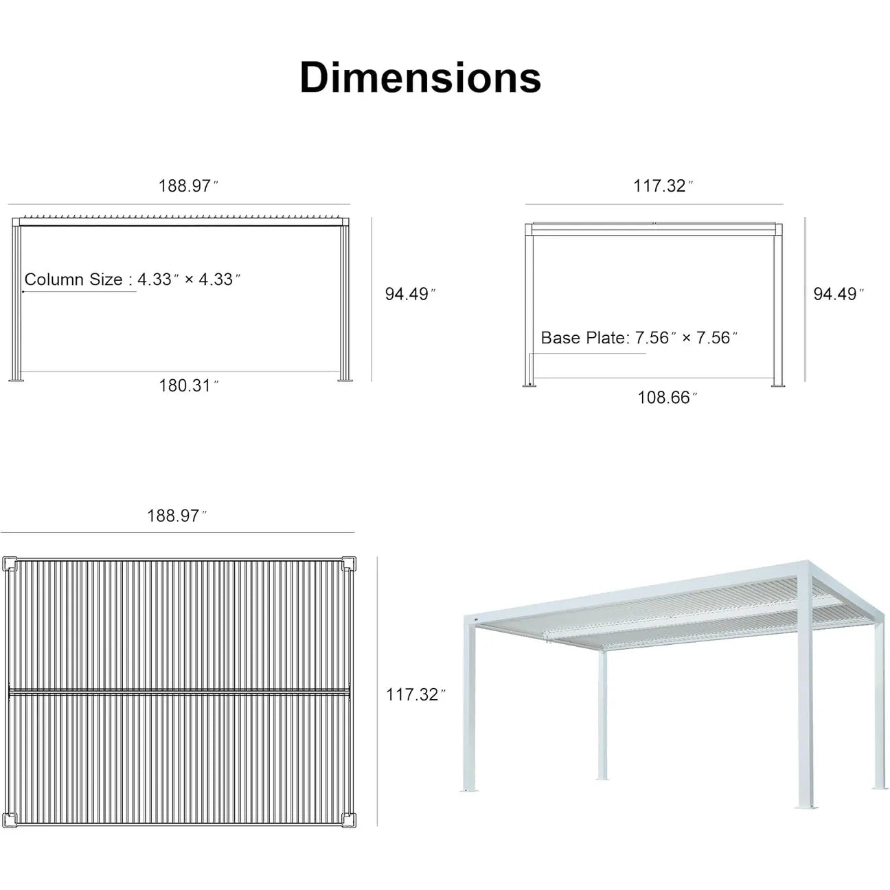 Louvered Pergola Modern White Pergola with Adjustable Roof for Deck Backyard Garden