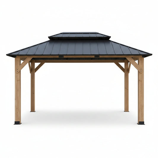 Wooden Gazebo Built for Year-Round Use, 12x16 Hardtop, Galvanized Steel Roof, Pre-Sanded Solid Wood Frame