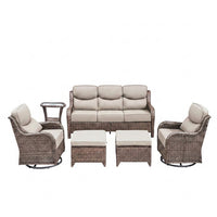 6 Pieces Outdoor Patio Furniture Set with Swivel Rocker Chairs and 6" Thick Cushions,Wicker Conversation Set with Sectional Sofa Coffee Table for Porch Deck Backyard Poolside — Studio Shot