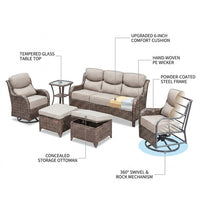 6 Pieces Outdoor Patio Furniture Set with Swivel Rocker Chairs and 6" Thick Cushions,Wicker Conversation Set with Sectional Sofa Coffee Table for Porch Deck Backyard Poolside — How It Works