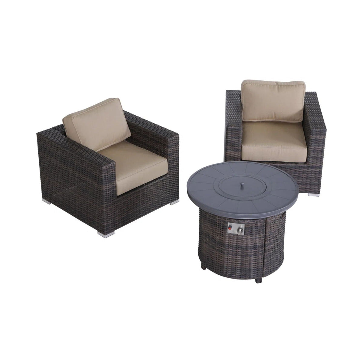 Rattan Patio Set With Comfortable Cushions And Fire Pit