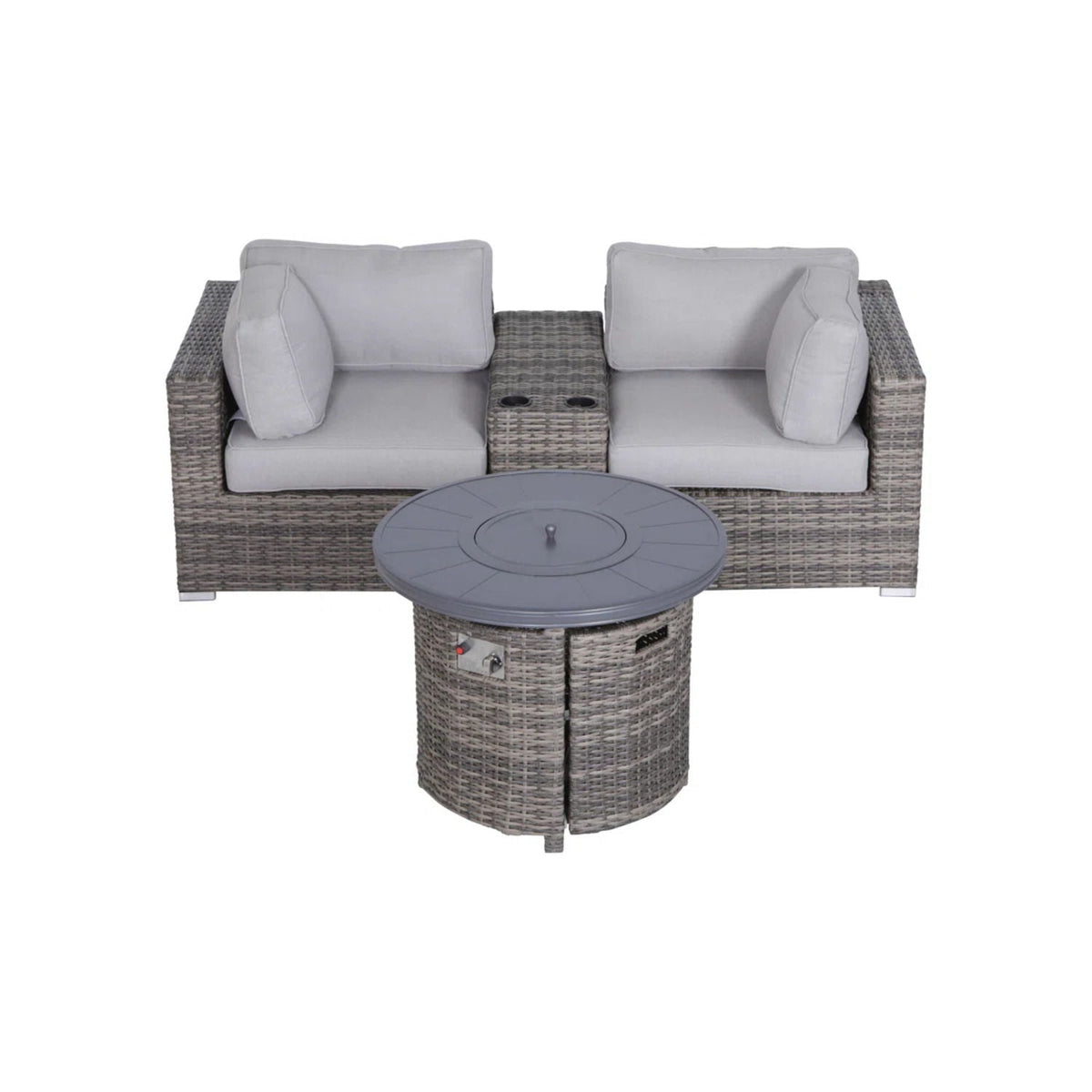 Rattan Patio Set With Comfortable Cushions And Fire Pit