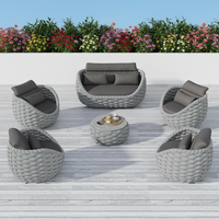 Aluminum Patio Furniture Set Built for All-Weather Use, 6-Piece Sectional, Water Repellent Cushions, Olefin Rope