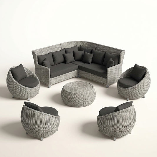 Aluminum Patio Furniture Set Built for All-Weather Use, 6-Piece Sectional, Water Repellent Cushions, Olefin Rope — Studio Shot