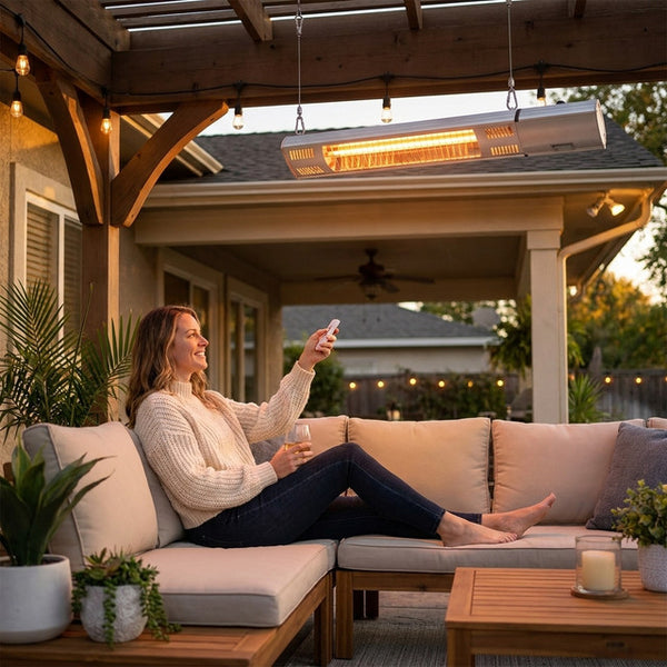 Electric Patio Heater Built for Outdoor Use, 1500-Watt Infrared, IP44 Weatherproof, Wall Mount Remote