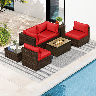 7 Pieces Outdoor Furniture Set with 32 Inch Fire Pit Table and Propane Tank Cover
