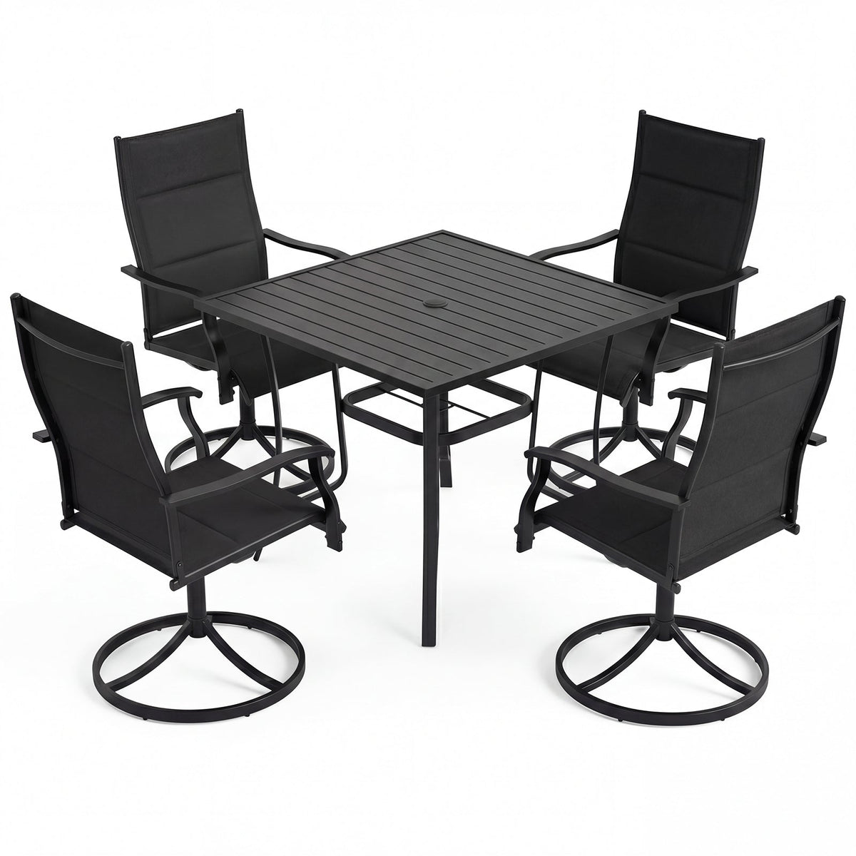 5 Pieces Outdoor Dining Set with 4 Swivel Chairs and 36 Inch Square Patio Table