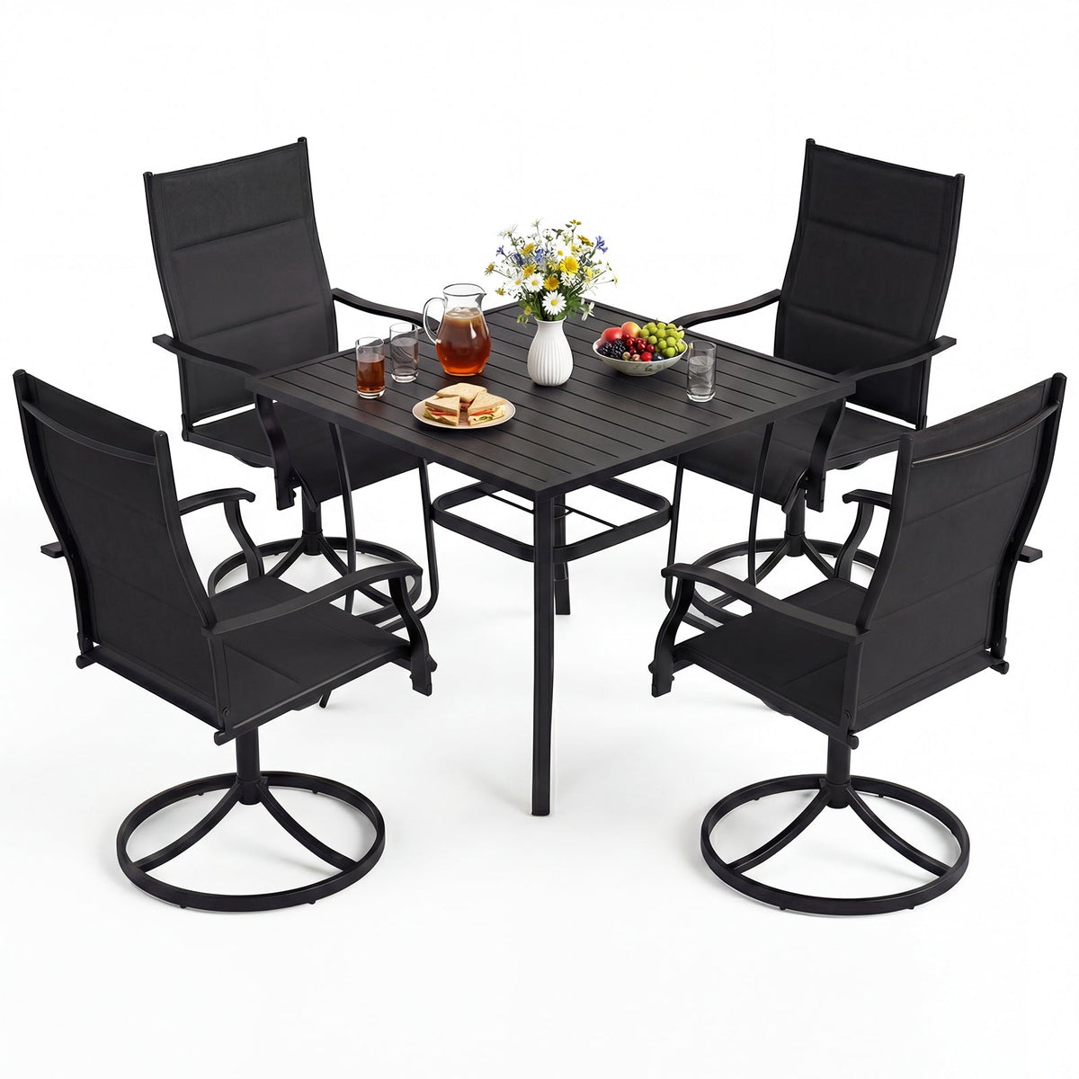 5 Pieces Outdoor Dining Set with 4 Swivel Chairs and 36 Inch Square Patio Table