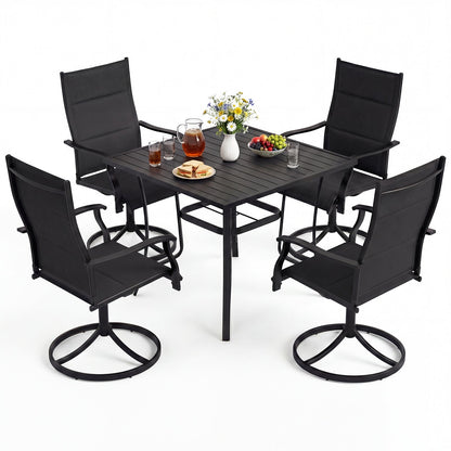 5 Pieces Outdoor Dining Set with 4 Swivel Chairs and 36 Inch Square Patio Table